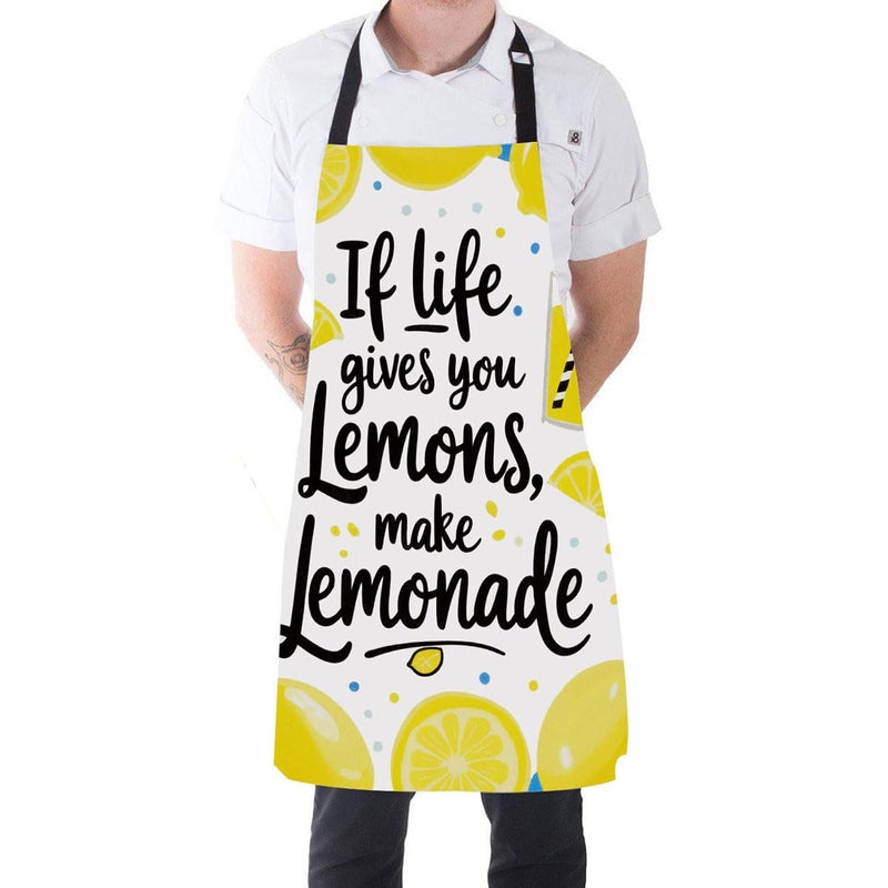 Moslion Motivational Quote Apron 31x27 Inch If Life Gives You Lemons Make Lemonade Kitchen Chef Waitress Cook Aprons Bib with Adjustable Neck for Women Men Girls Yellow White Black - Image 5